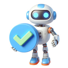 3D Cute Robot With Approved Check Mark