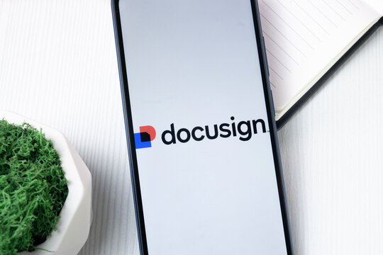 New York, USA - 1 August 2024: DocuSign Logo on Phone Screen, Icon on Display