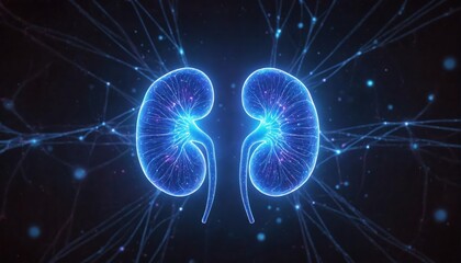Futuristic Glowing Human Kidney in Medical Science