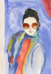 young woman with sunglasses. watercolor painting. illustration © Anna Ismagilova