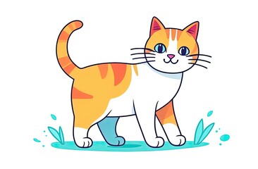 Obraz premium cartoon, cute, character, funny, illustration, anime, cat, pet, kitten, happy, animal, kitty, baby, adorable, design, kawaii, isolated, fun, orange, art, holiday, sticker, beautiful