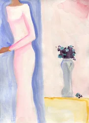 abstract woman and flowers. watercolor painting. illustration © Anna Ismagilova