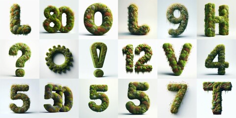 Grass and moss Lettering Typeface. AI generated illustration
