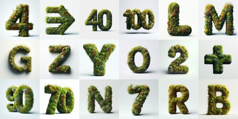 Grass and moss Lettering Typeface. AI generated illustration