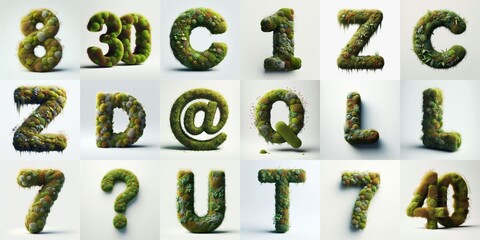 Naklejka premium Grass and moss Lettering Typeface. AI generated illustration