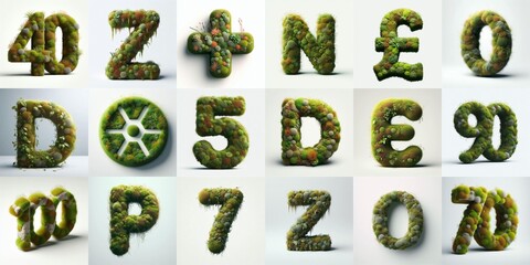 Naklejka premium Grass and moss Lettering Typeface. AI generated illustration