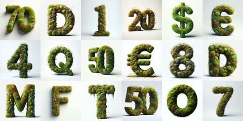 Grass and moss Lettering Typeface. AI generated illustration