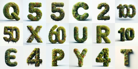Naklejka premium Grass and moss Lettering Typeface. AI generated illustration