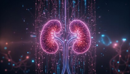 Futuristic Glowing Human Kidney in Medical Science