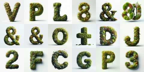 Grass and moss Lettering Typeface. AI generated illustration