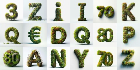 Grass and moss Lettering Typeface. AI generated illustration
