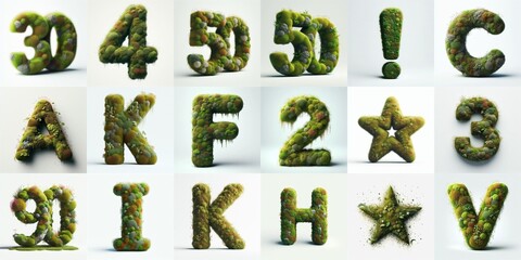 Grass and moss Lettering Typeface. AI generated illustration