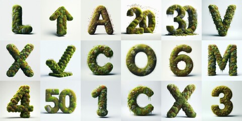 Grass and moss Lettering Typeface. AI generated illustration