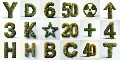 Naklejka premium Grass and moss Lettering Typeface. AI generated illustration