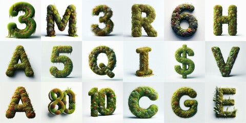 Naklejka premium Grass and moss Lettering Typeface. AI generated illustration