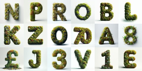 Grass and moss Lettering Typeface. AI generated illustration