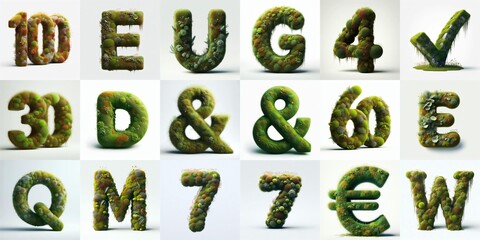 Grass and moss Lettering Typeface. AI generated illustration