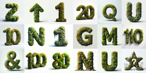 Grass and moss Lettering Typeface. AI generated illustration