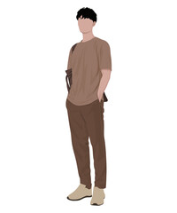 Vector illustration of a man in a brown t-shirt and light brown pants. Calm casual