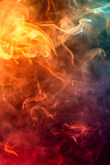 Fototapeta premium A vivid gradient of colorful smoke swirls in abstract waves, blending warm yellows to cool blues, forming mesmerizing patterns in an artistic and visually dynamic display