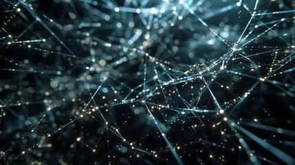 AI network visualized as an intricate web of glowing digital threads.
