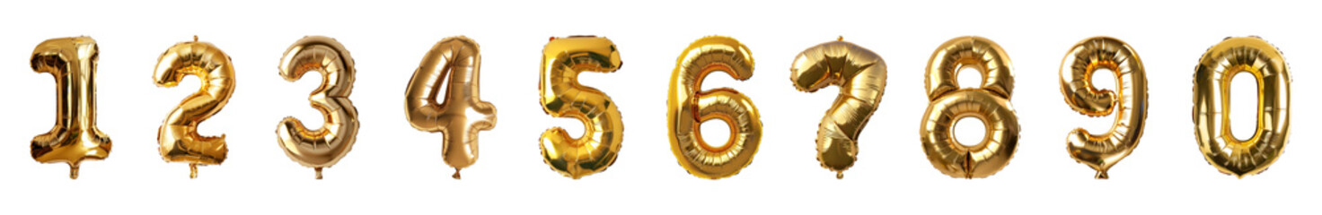 Golden number balloon png cut out element set