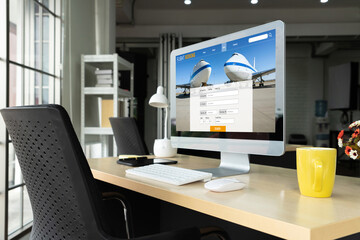 Online flight booking website provide modish reservation system . Travel technology concept .