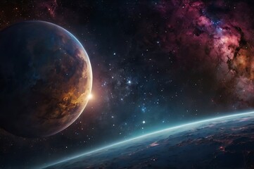 Abstract unique background of astronomical space illustration in endless infinity, combination of catchy colors on black theme