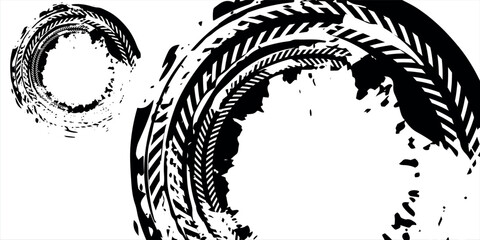 Car tire tread grunge elements. Car and motorcycle tire patterns, tire tread marks. Black tire tracks. Vector illustration.