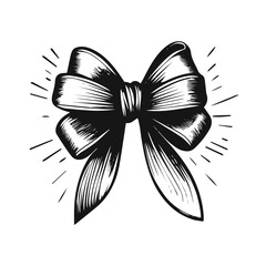 Hand drawn vintage ribbon bow-knot. Black and white vector illustration.