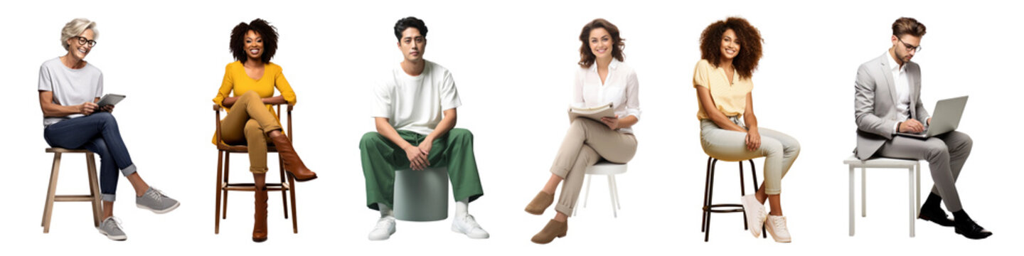 Diverse people sitting png cut out element set