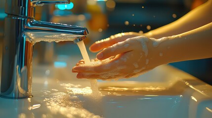 Individuals washing their hands at a public restroom sink, emphasizing hygiene practices in shared spaces.