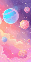 Fototapeta premium universe backgrounds for kids, starts, saturn, galaxy, nebula, vector style, pastel colors, aesthetic