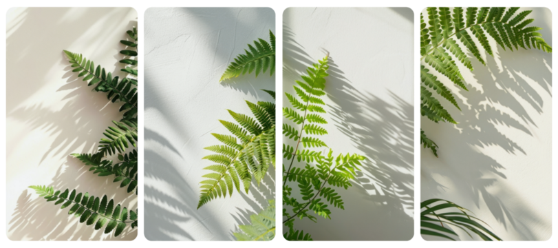 Green fern leaves shadow  png mobile wallpaper element set
