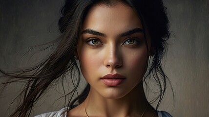 Fototapeta premium A woman with long dark hair and green eyes