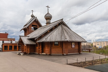 Wooden orthodox russian church in Moscow. Church of St. Equal-to-the-Apostles Nina