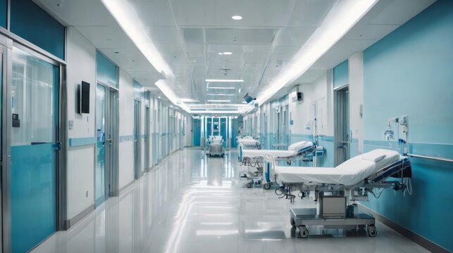 Hospital Room With Blue Walls and White Floors