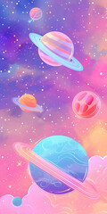 Fototapeta premium universe backgrounds for kids, starts, saturn, galaxy, nebula, vector style, pastel colors, aesthetic