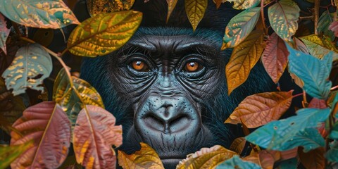 Obraz premium A curious gorilla peeking through foliage
