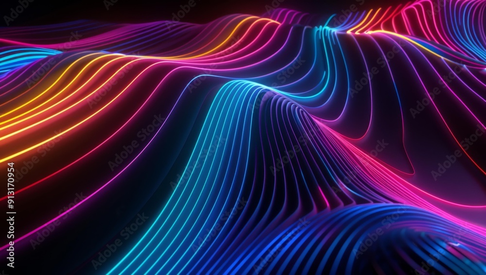 Canvas Prints A colorful abstract image of waves that are made up with neon lights. AI.