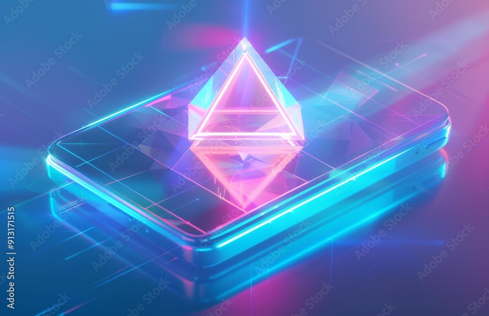 Wall mural a smartphone with a triangle on it sitting in front of the screen. ai.