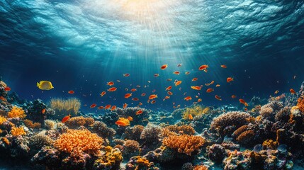 Obraz premium Tropical fish swimming over beautiful coral reef