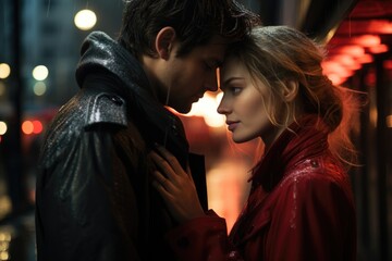 Concept of people, union and farewell. Passionate affectionate couple becomes affe, generative IA