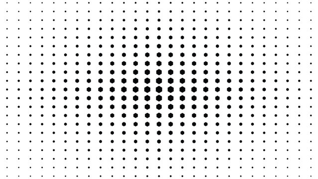 Halftone hexagon shape pixel effect vector background space holder, halftone gradient technology science background, hexagon texture with fading effect, black and white halftone hexagon pattern