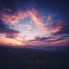 Fototapeta premium A stunning sunset paints the clouds in brilliant shades, showcasing nature's beauty as day transitions to night. 