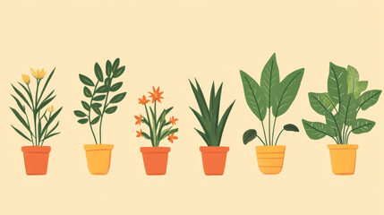 Fototapeta premium Assortment of simple, indoor plants. Illustration that can be used for design.