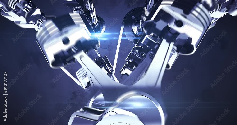 Aufkleber powerful v8 engine parts in motion. complete engine parts. industry related high quality 3d 4k anima