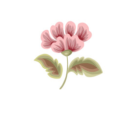Delicate pink stylized flower isolated, vector for embroidery