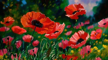   Red poppy field - 17 tokens