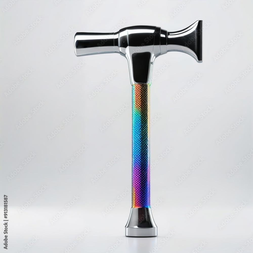 Wall mural Colorful Hammer With Black Handle on White Background